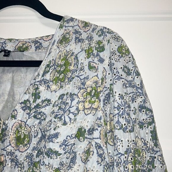 𝅺SEVEN for All Mankind blue floral print Peplum Blouse size Medium - Picture 4 of 16